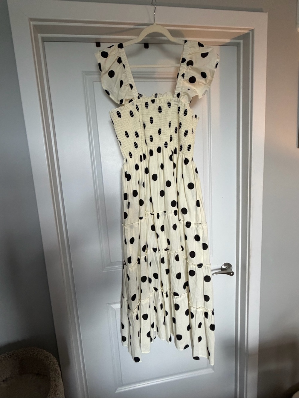 Few Moda 2XL Black White Polka Dot Smocked Tiered Maxi Dress